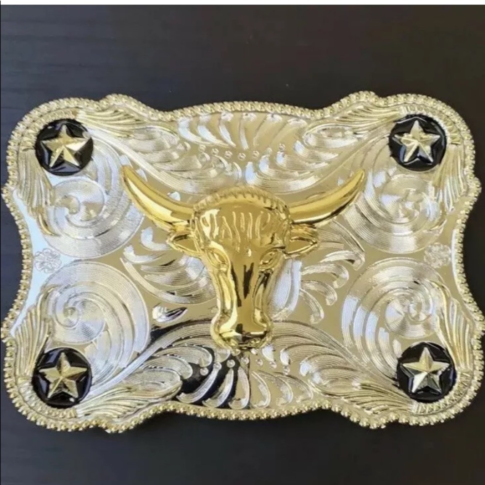Bull Belt Buckle Western Cowboy SILVER Gold Rodeo - Picture 1 of 8